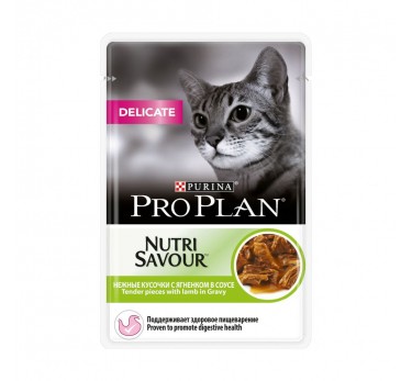 ПРО ПЛАН Влажный корм Purina Pro Plan Delicate для кошек с чувствительным пищеварением, ягнёнок, пауч, 85 г